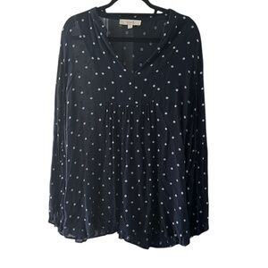 LOFT Navy Blue Gauze Bell Sleeve Top XXL
